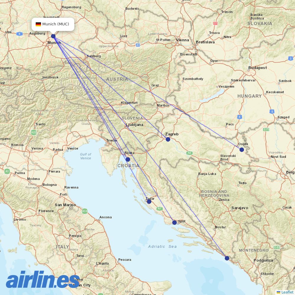 Croatia Airlines at MUC route map