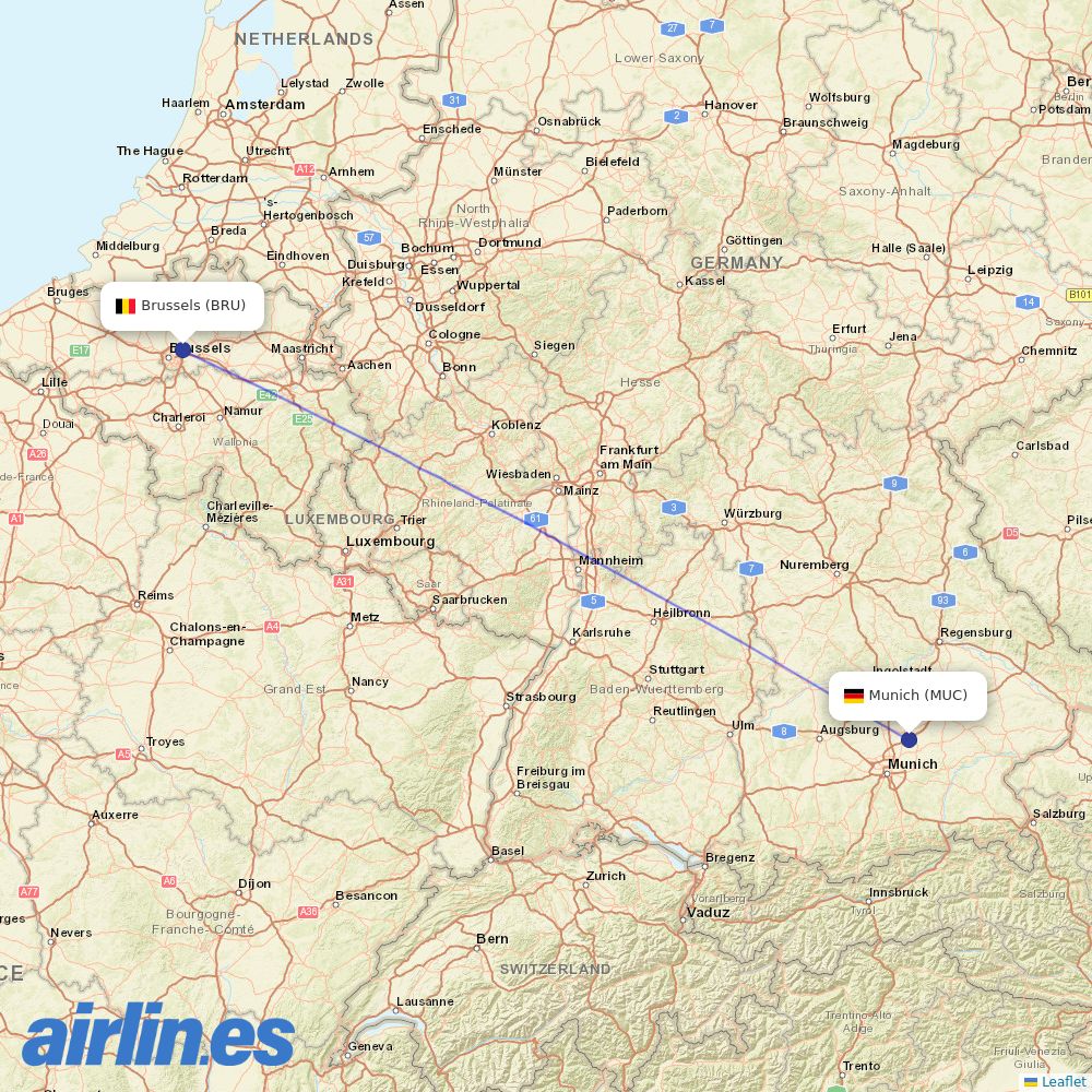 Brussels Airlines at MUC route map
