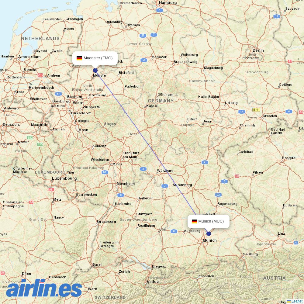 Lufthansa City Airlines from Munich Airport destination map