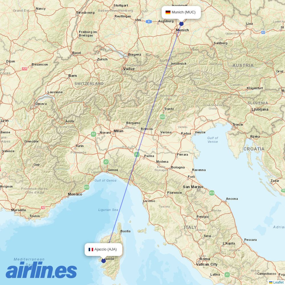 Air Corsica at MUC route map