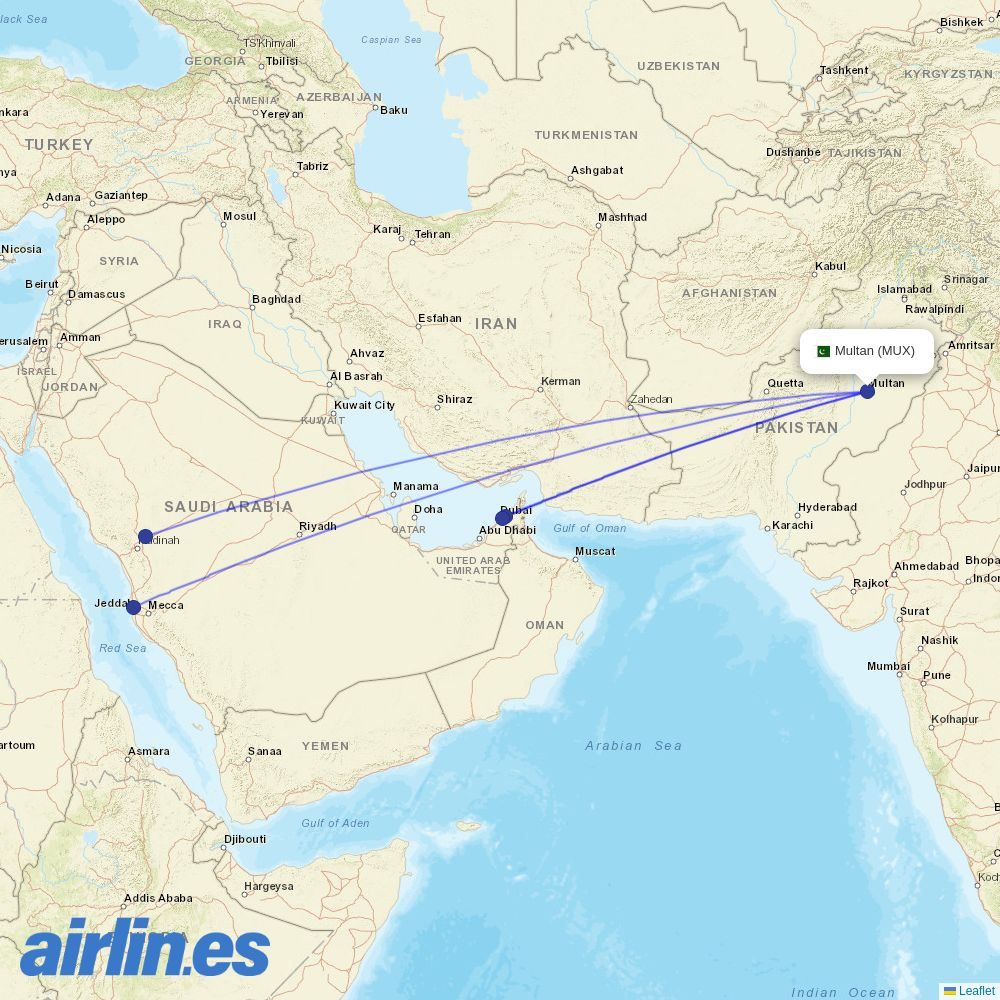 Airblue at MUX route map