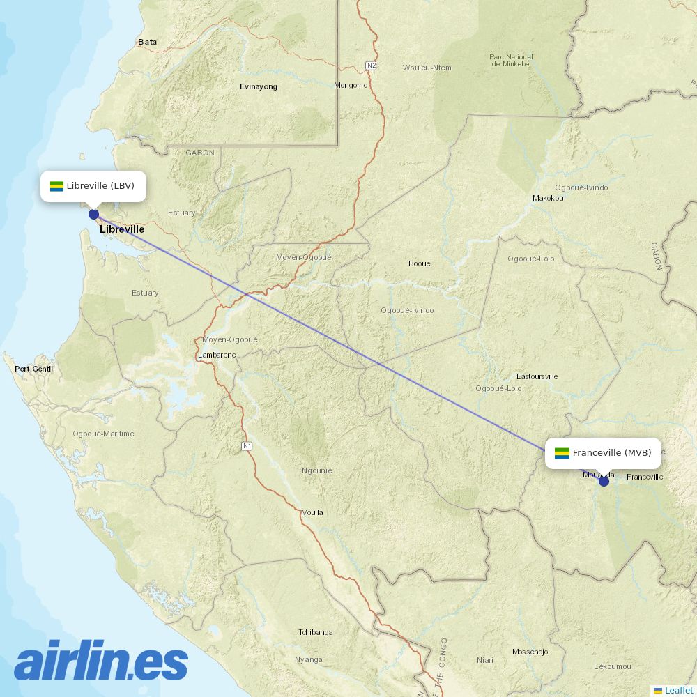 Afrijet at MVB route map