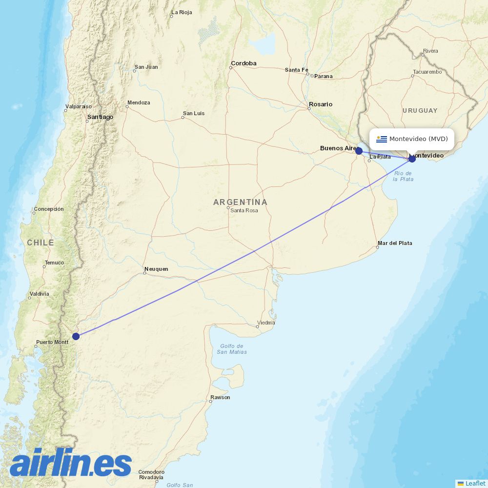 Aerolineas Argentinas from Carrasco International destination map