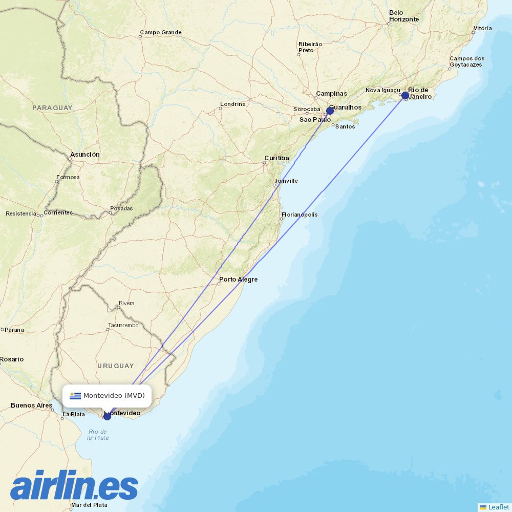 Gol from Carrasco International destination map