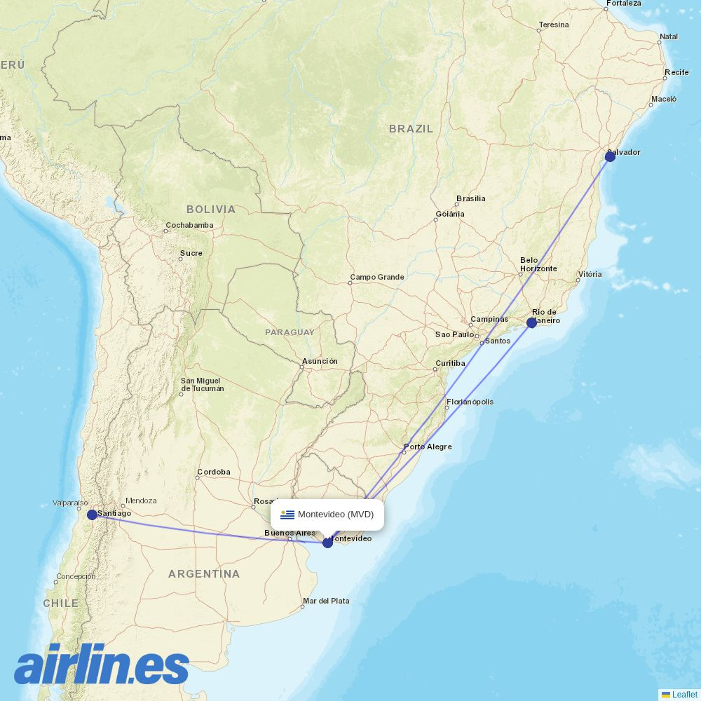 Sky Airline from Carrasco International destination map