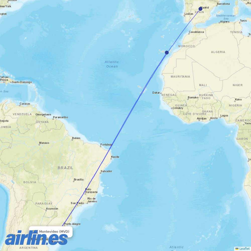 Iberia from Carrasco International destination map