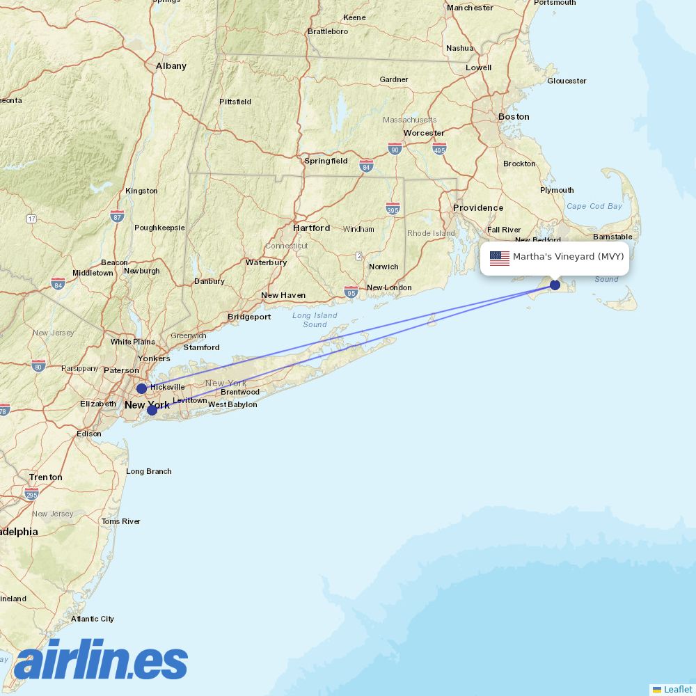 Delta Air Lines from Martha's Vineyard destination map