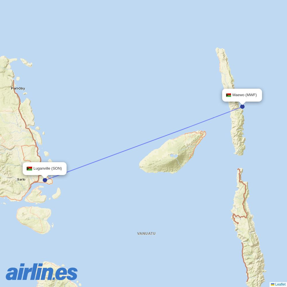 Air Vanuatu from Maewo destination map