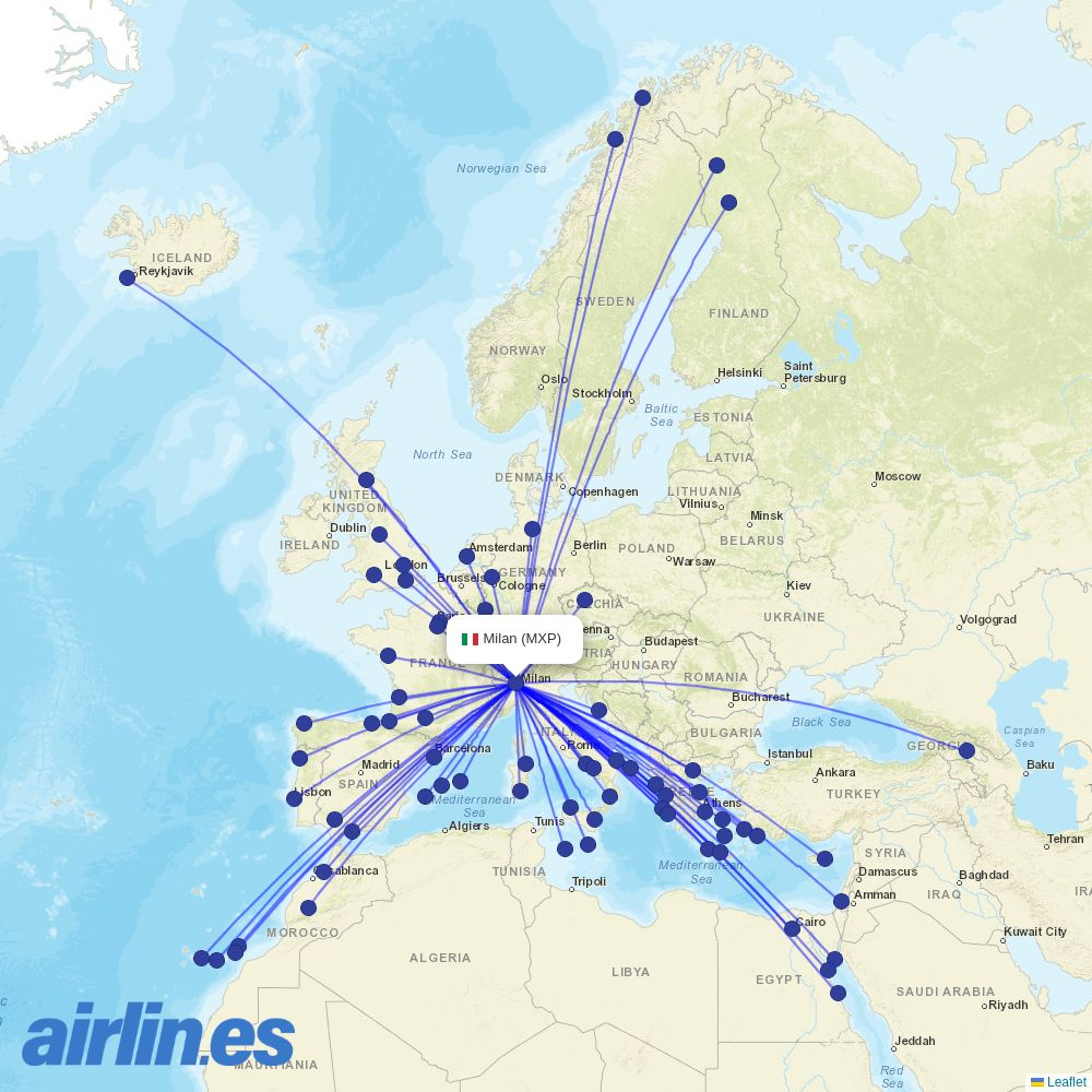 Condor from Milan Malpensa Airport destination map