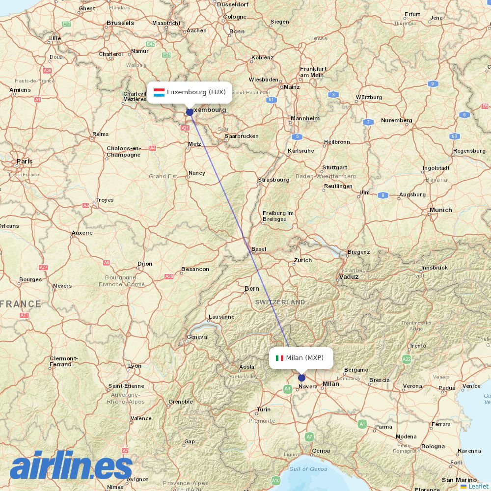 Luxair at MXP route map