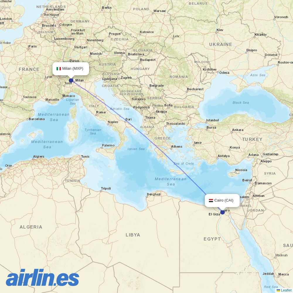 Nesma Airlines from Milan Malpensa Airport destination map