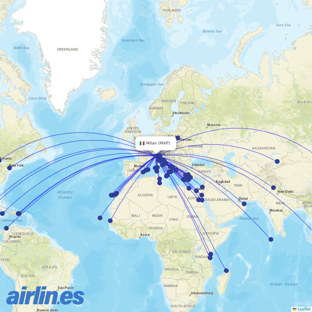 Neos at MXP route map