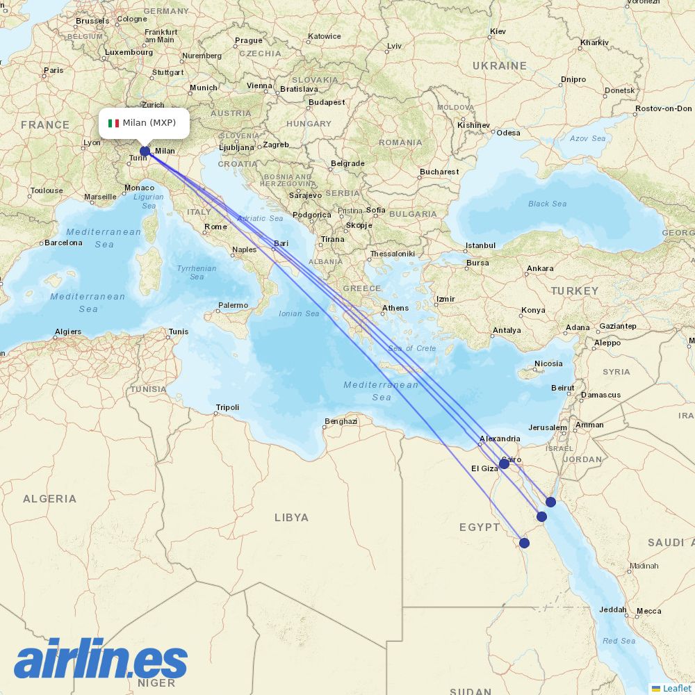 Air Cairo at MXP route map