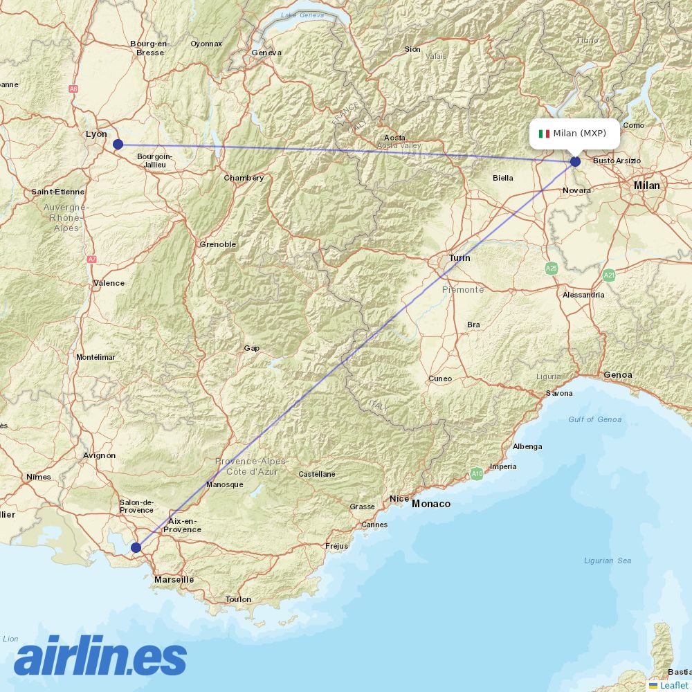 Twin Jet at MXP route map