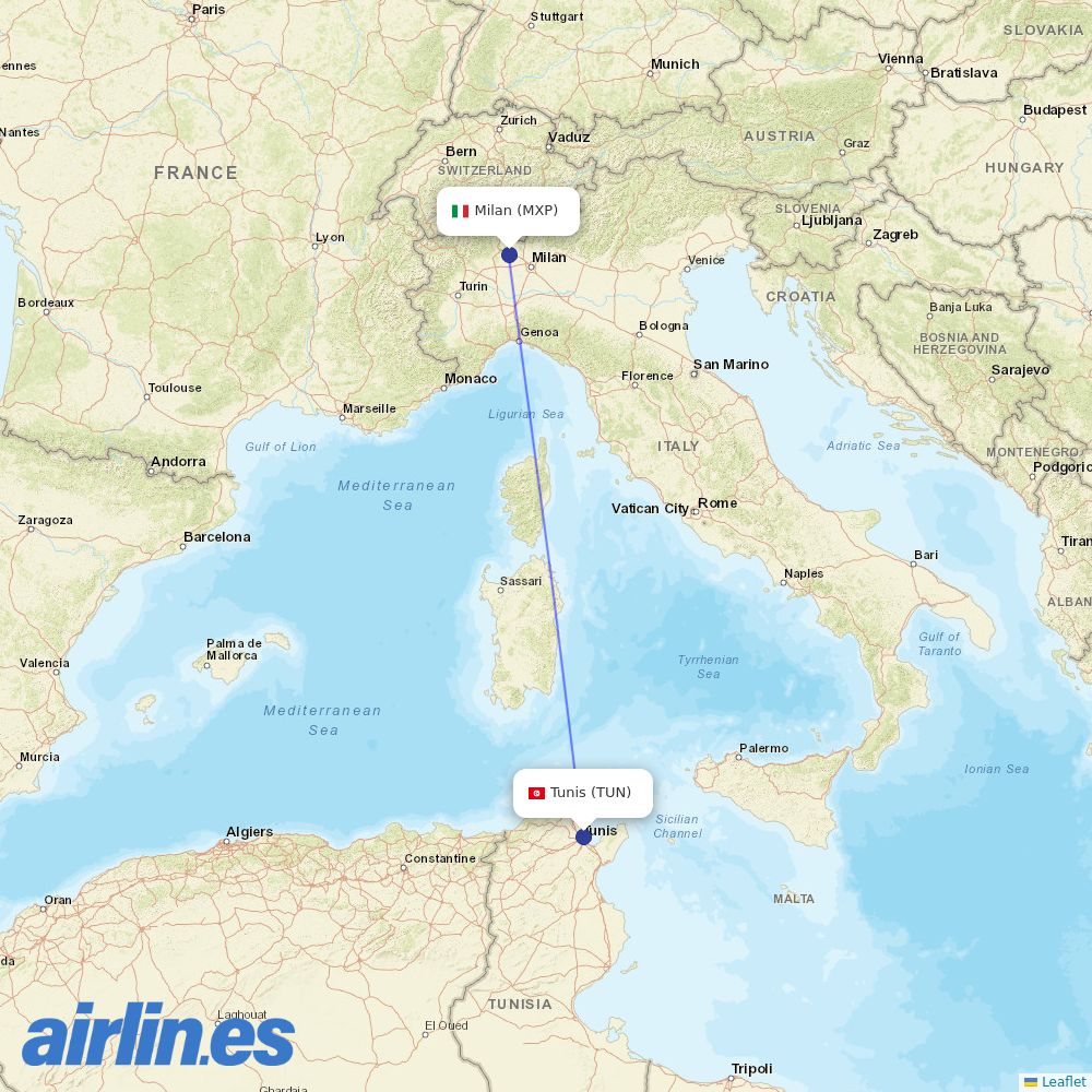 Tunisair at MXP route map