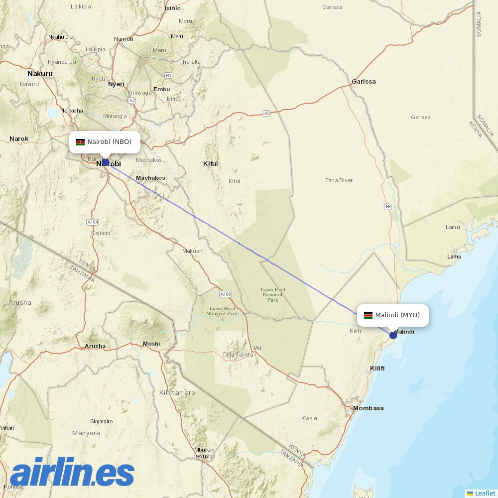 Jambojet at MYD route map