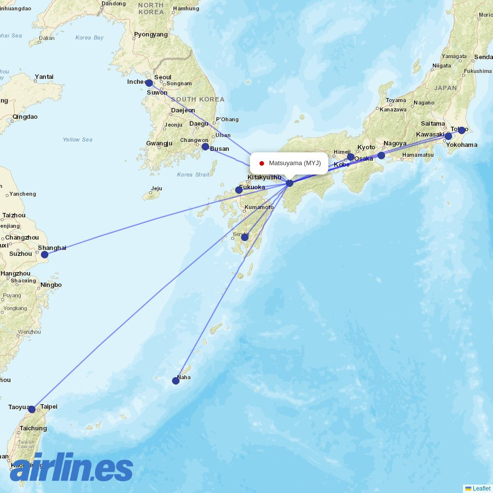 Air Busan from Matsuyama destination map