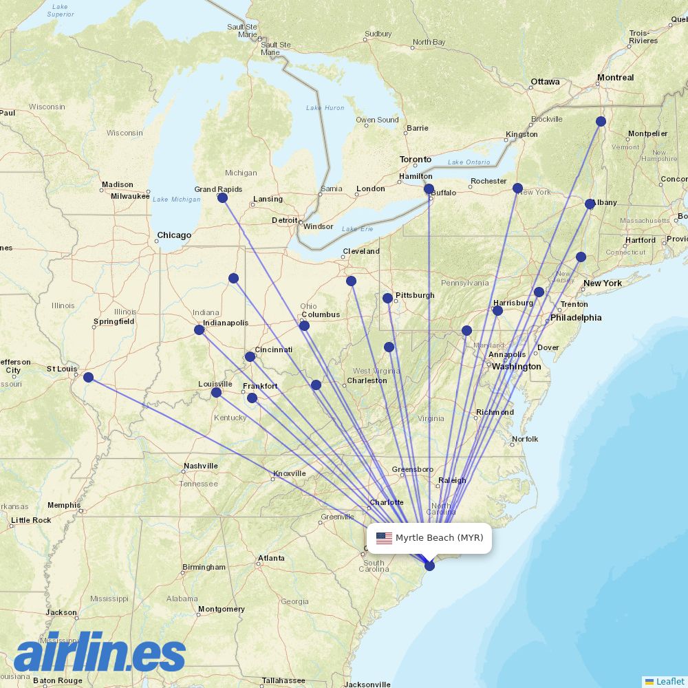 Allegiant at MYR route map