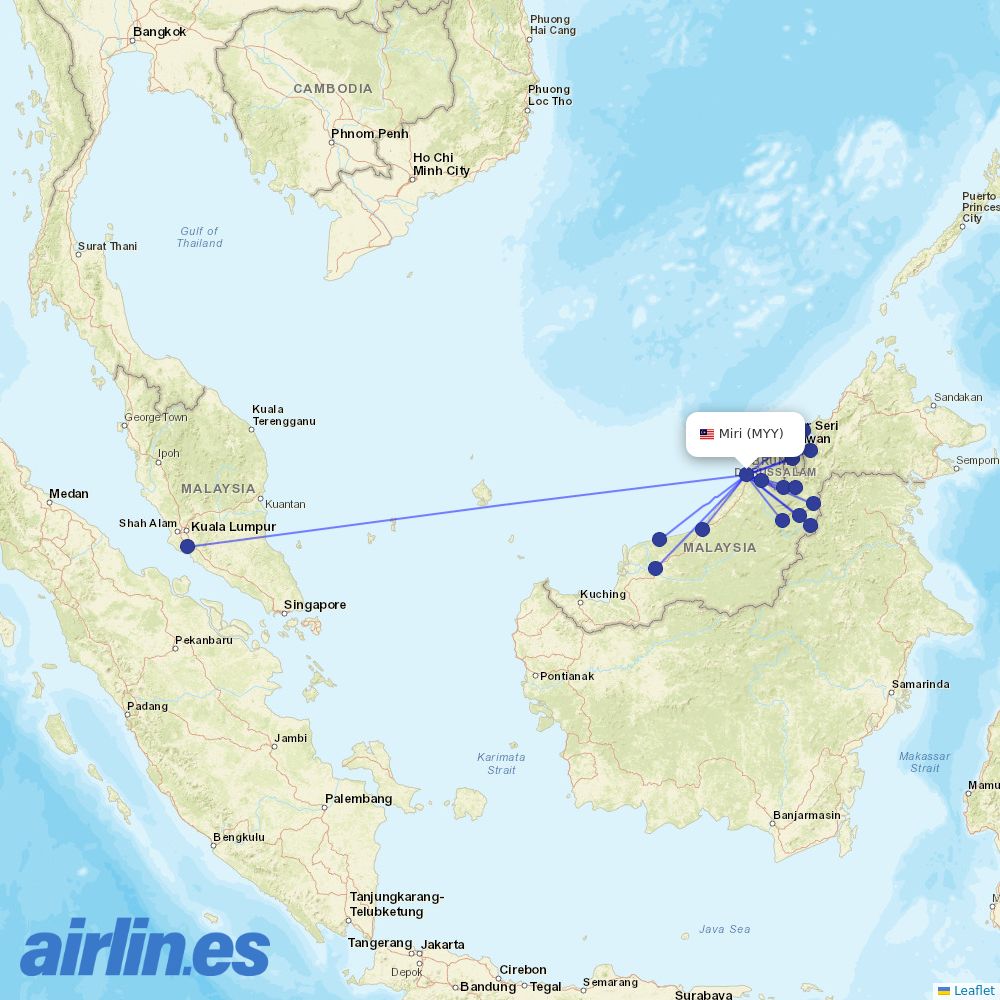 Malaysia Airlines from Miri Airport destination map