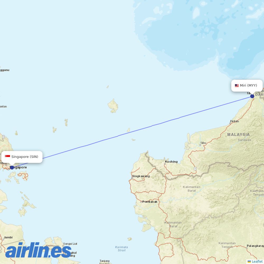 Scoot from Miri Airport destination map