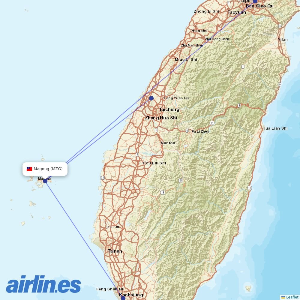 Mandarin Airlines at MZG route map