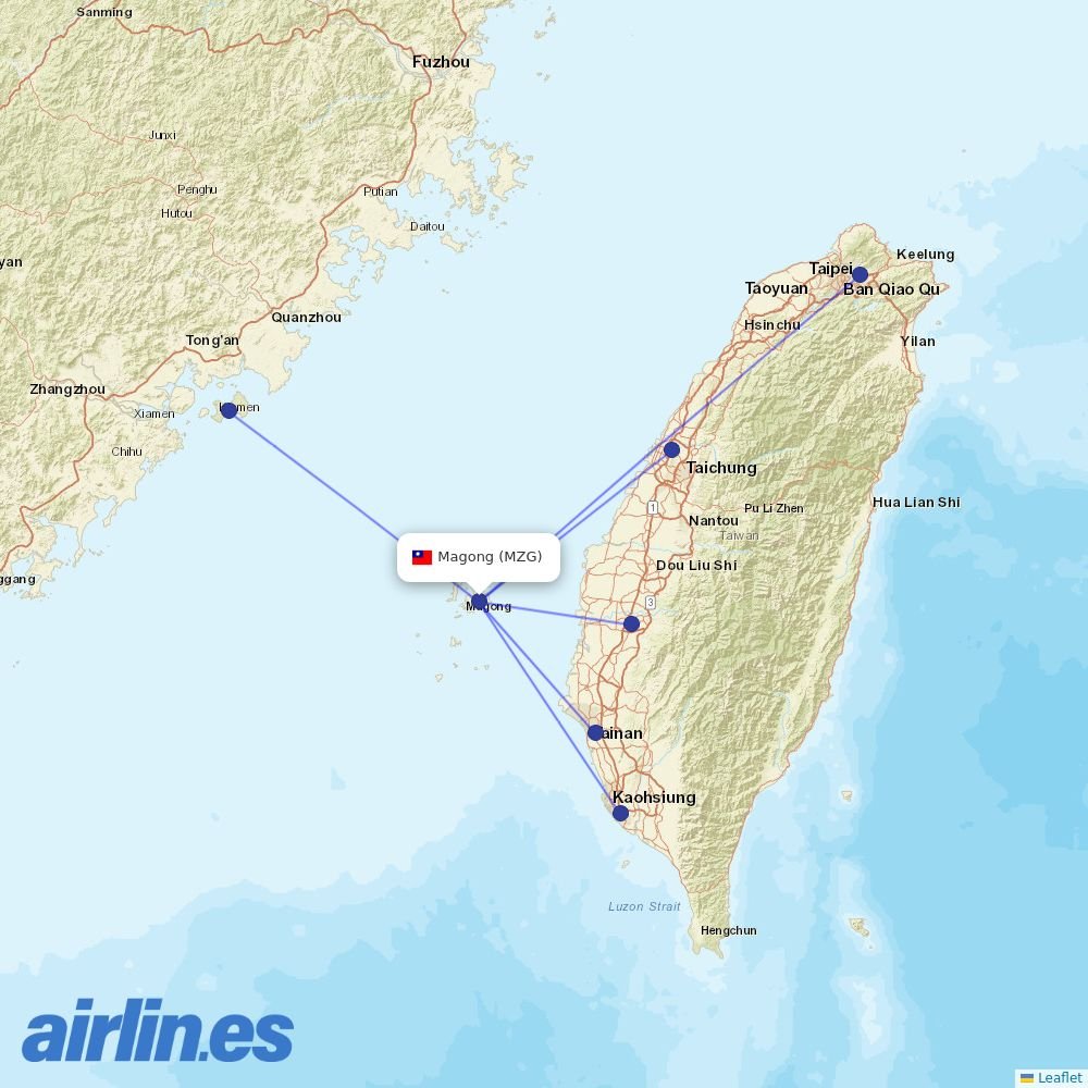 UNI Air at MZG route map