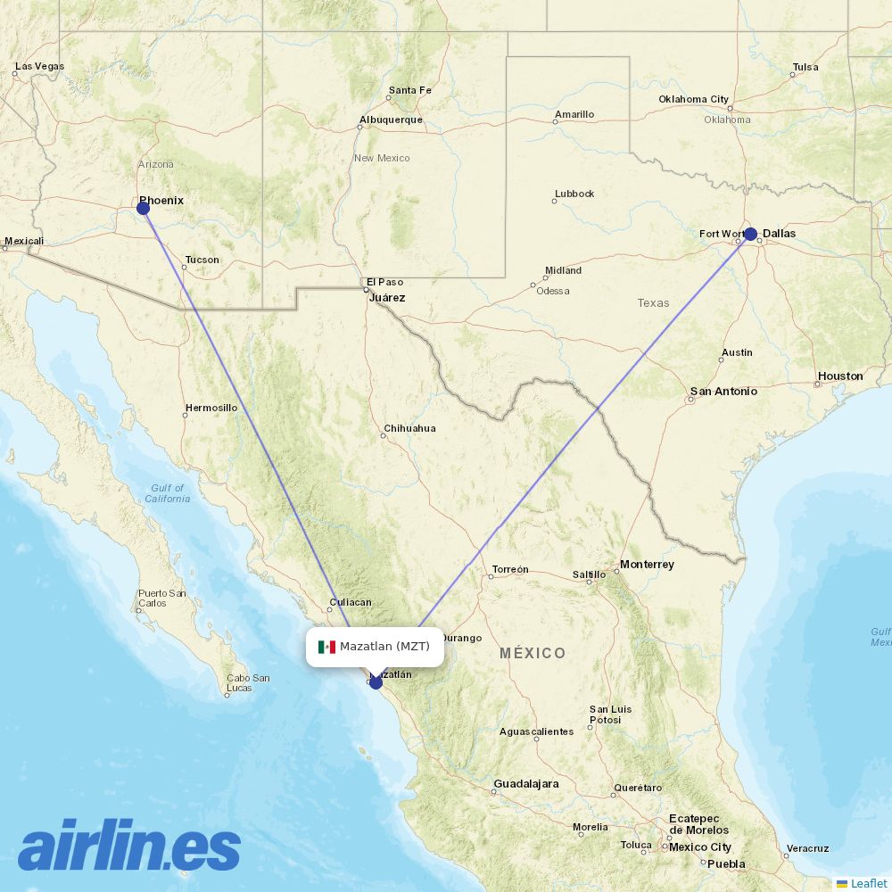 American Airlines from General Rafael Buelna International destination map