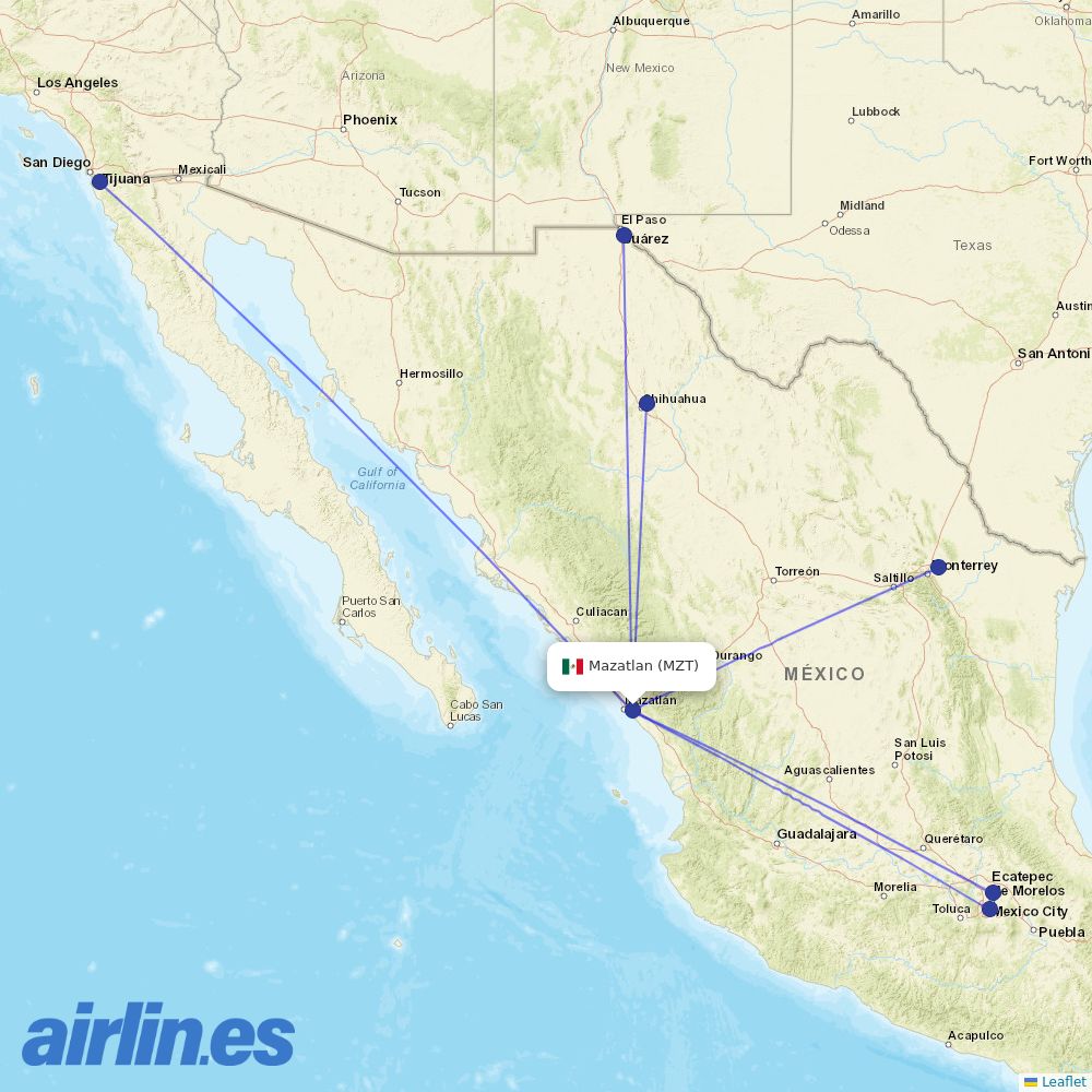 VivaAerobus from General Rafael Buelna International destination map