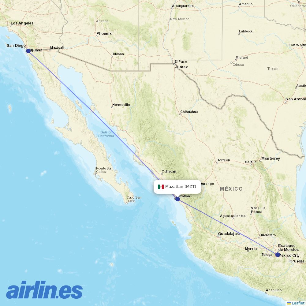 Volaris from General Rafael Buelna International destination map