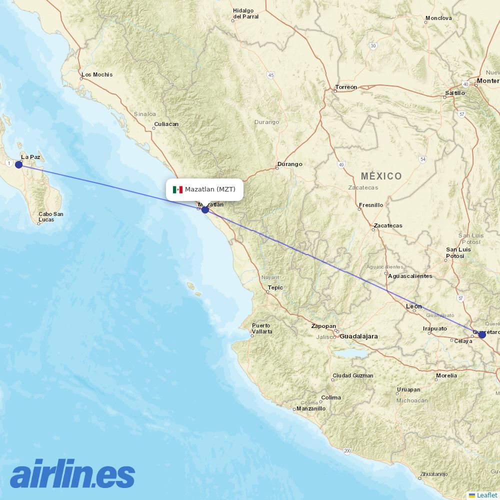 TAR Aerolineas at MZT route map