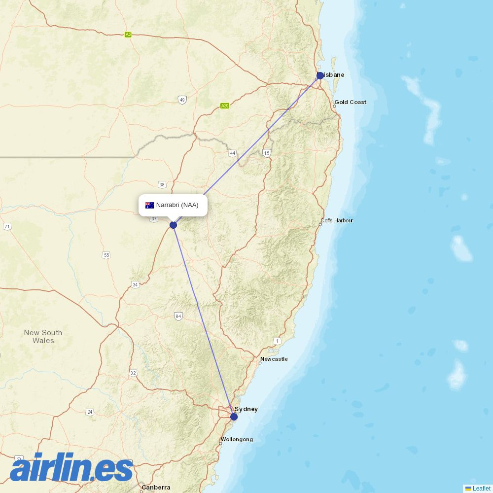 FlyPelican from Narrabri destination map