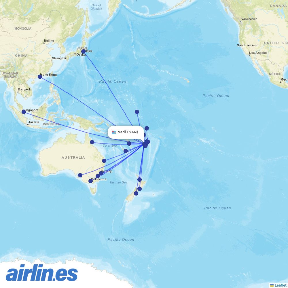 Fiji Airways at NAN route map