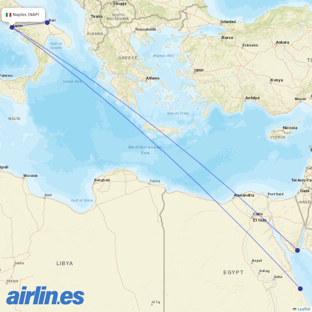 Neos from Naples International Airport destination map
