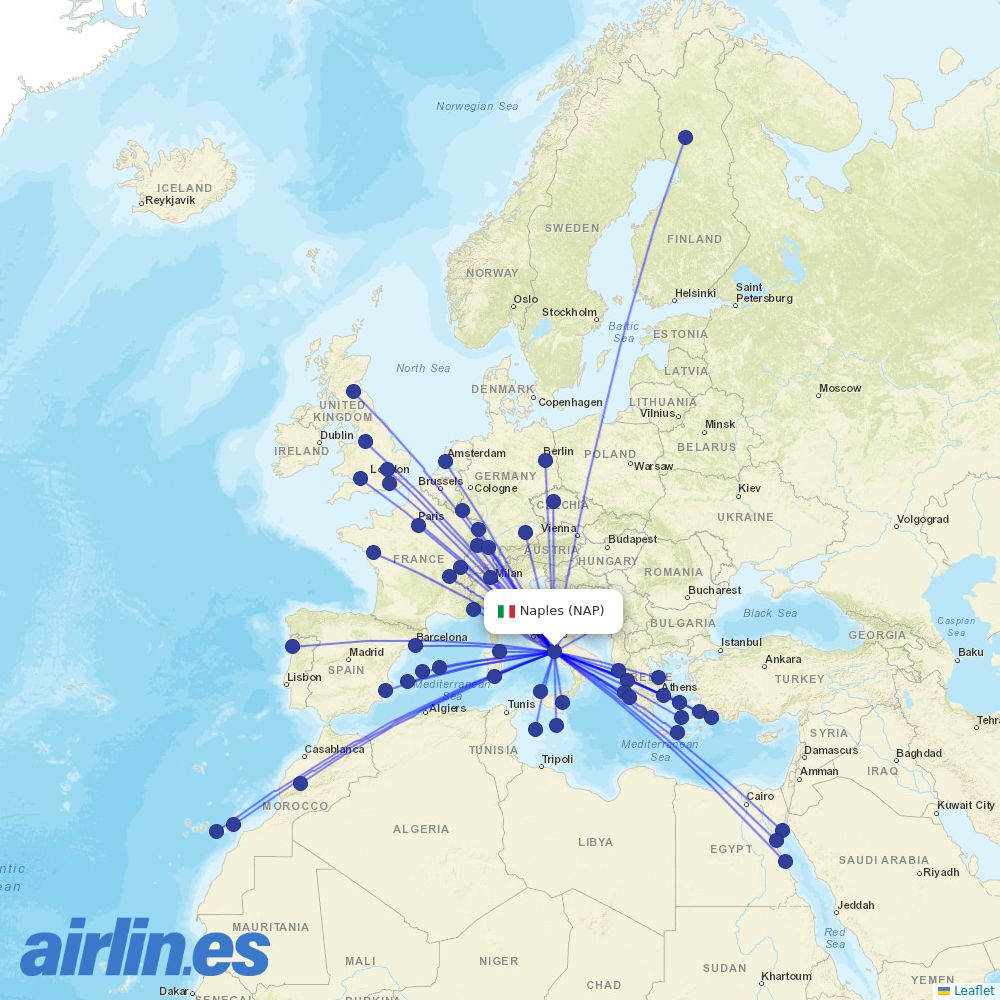 easyJet from Naples International Airport destination map