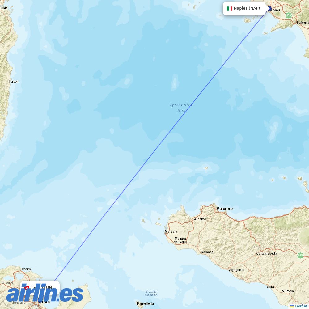 Tunisair Express at NAP route map
