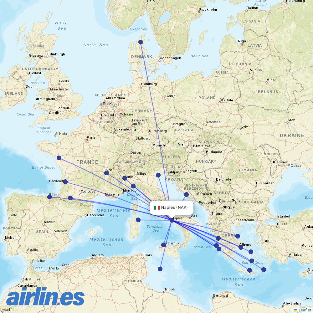 Volotea from Naples International Airport destination map
