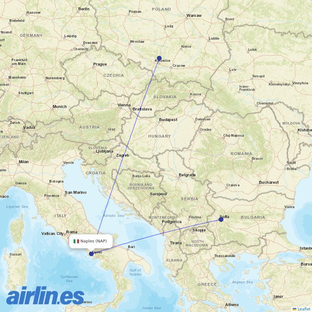Wizz Air from Naples International Airport destination map
