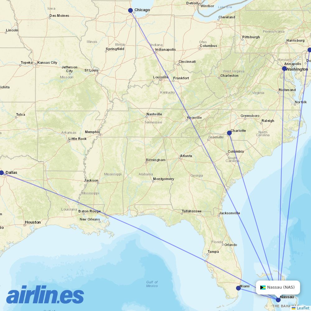 American Airlines from Nassau International destination map