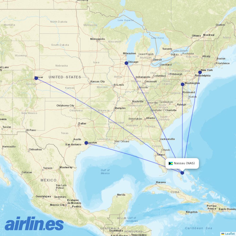 United Airlines from Nassau International destination map
