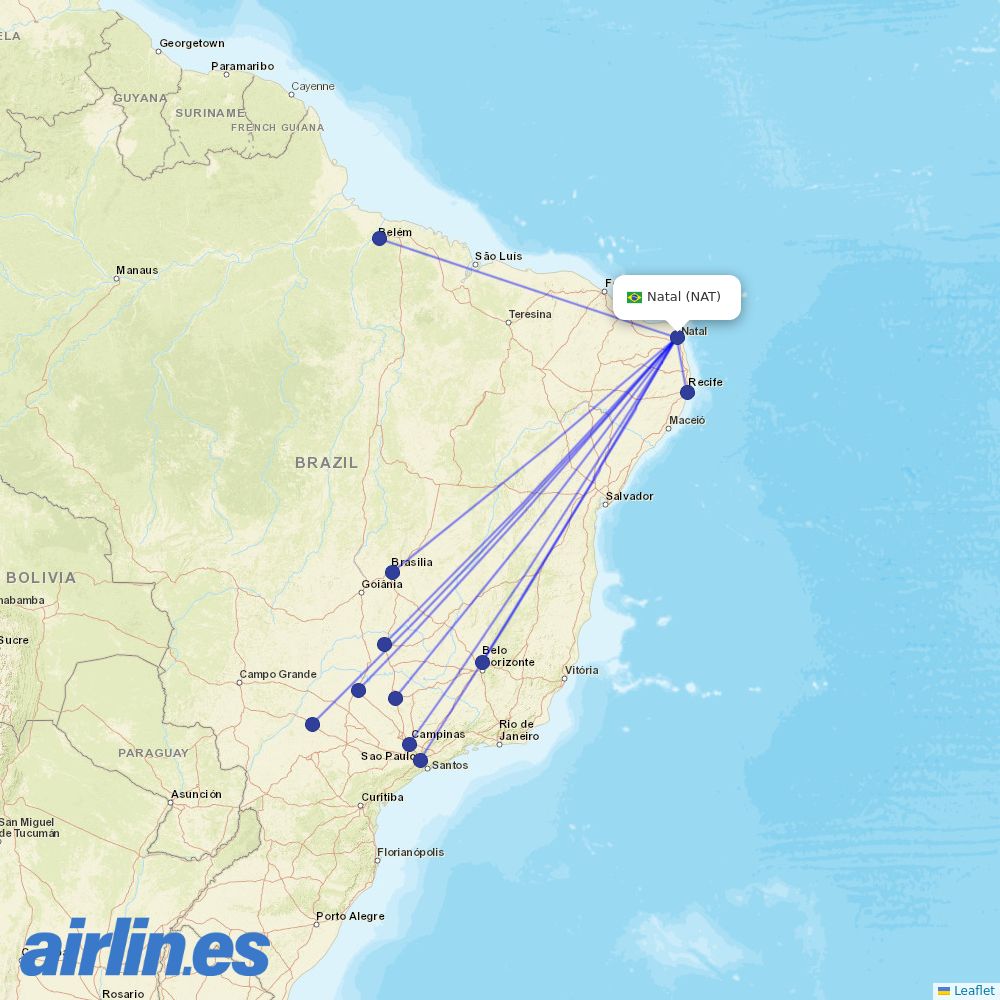 Azul from Augusto Severo destination map