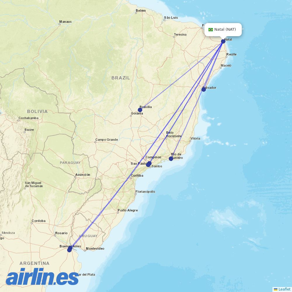 Gol from Augusto Severo destination map