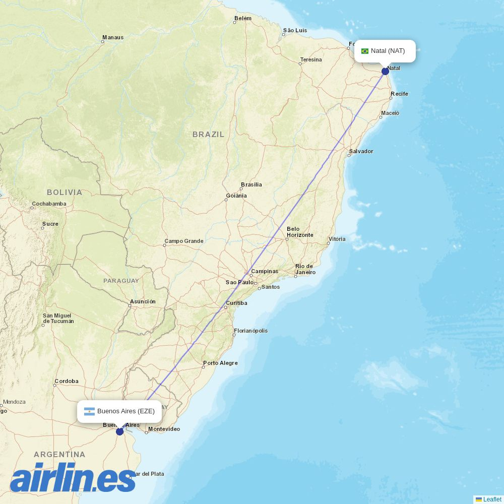 JetSMART from Augusto Severo destination map