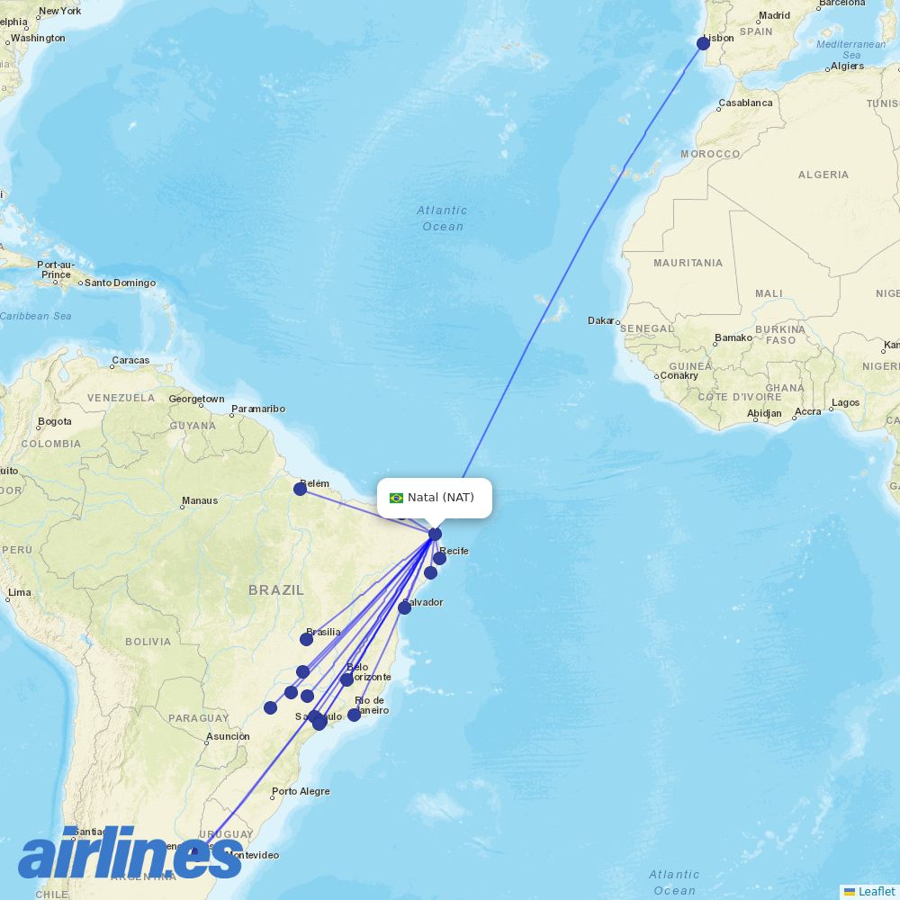 LATAM Airlines from Augusto Severo destination map