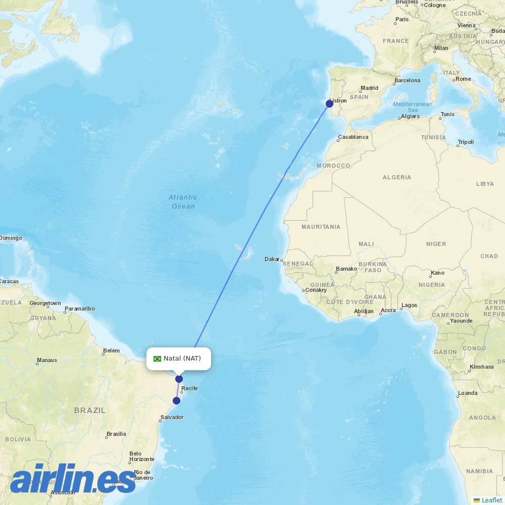 TAP Portugal from Augusto Severo destination map