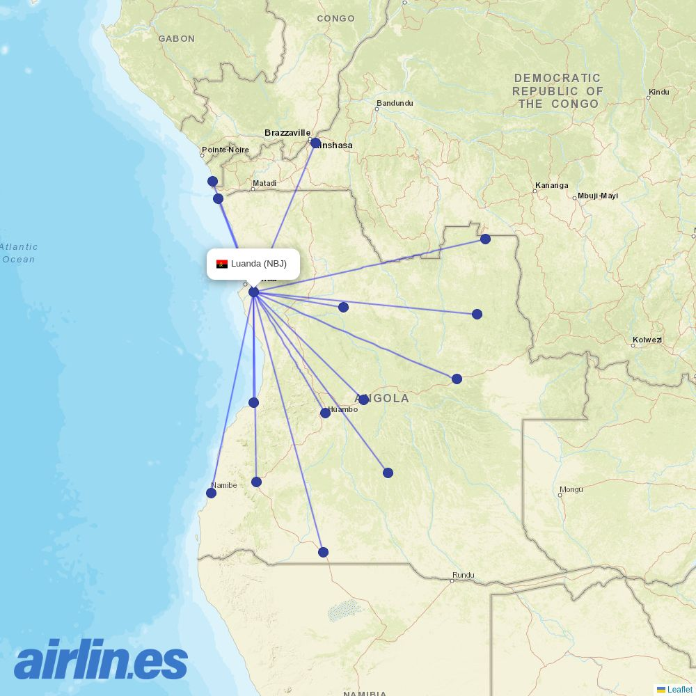 TAP Portugal from Dr Antonio Agostinho Neto Airport destination map