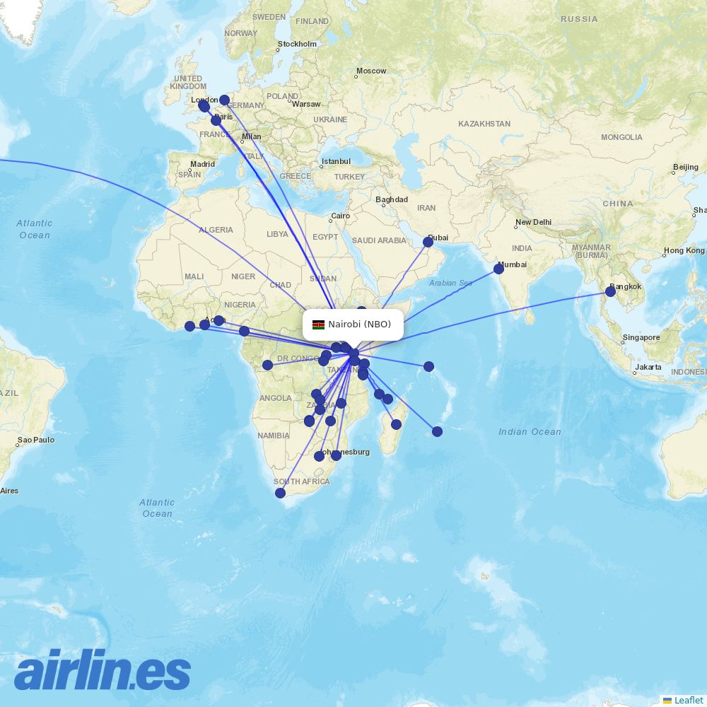 Kenya Airways at NBO route map