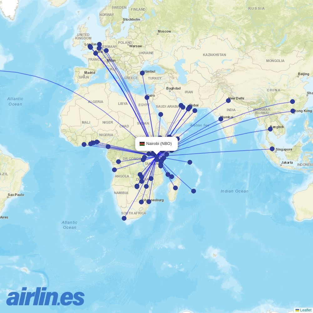 RwandAir at NBO route map