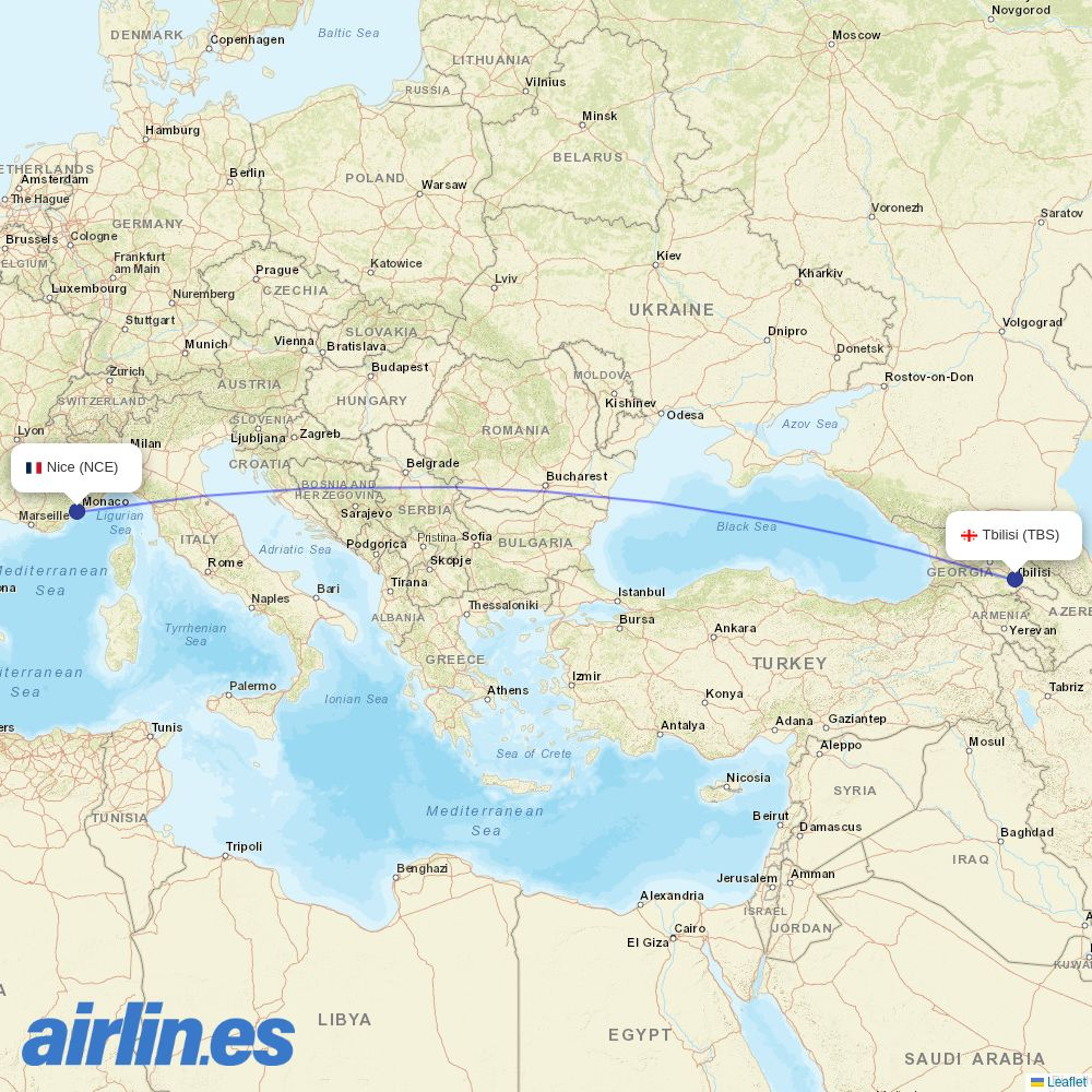 Georgian Airways at NCE route map