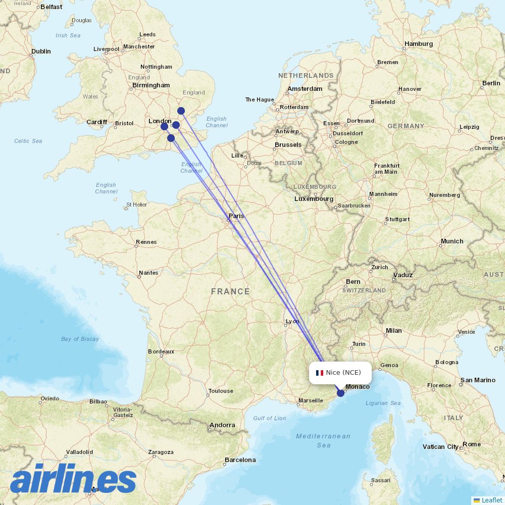 British Airways at NCE route map