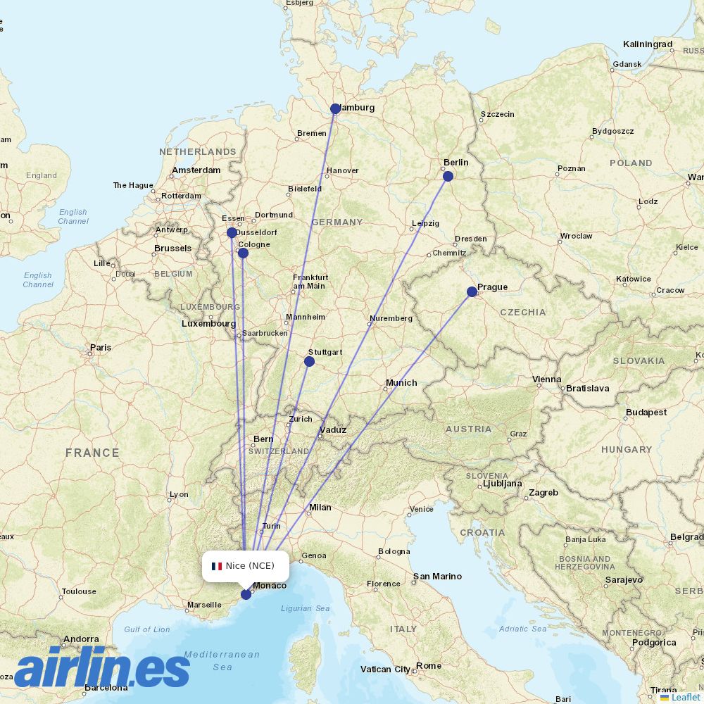Eurowings from Cote D Azur Airport destination map